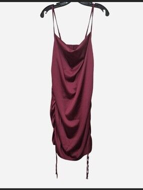ROMWE Burgundy Satin Cowl Mini Dress Size L